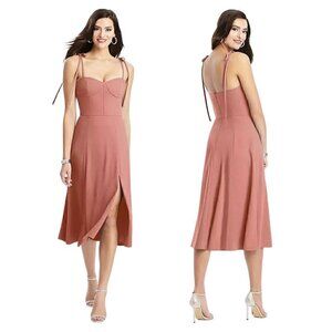 Dessy Collection NWOT Bustier Crepe Midi Dress Desert Rose 16 Bow Straps Wedding